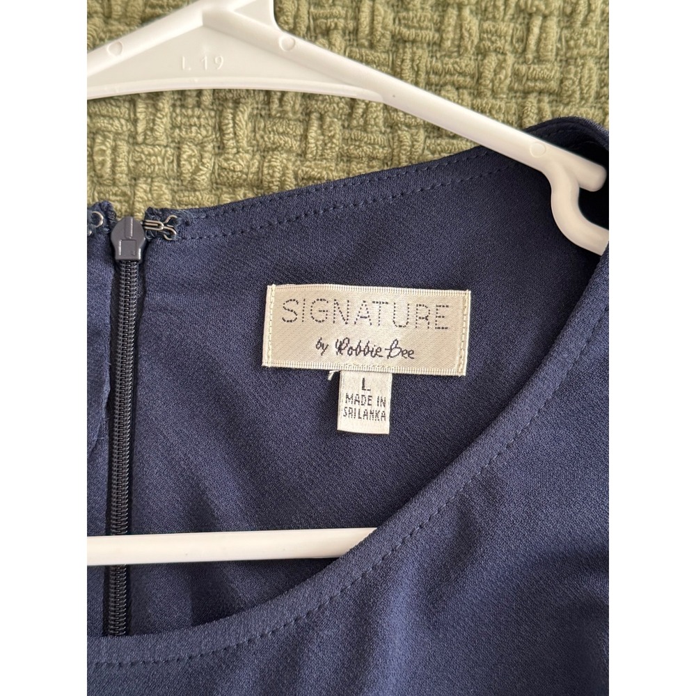 Signature by Robbie Bee Navy Blue Wide Leg Jumpsuit Short Sleeve Waist Tie Large - Picture 6 of 6